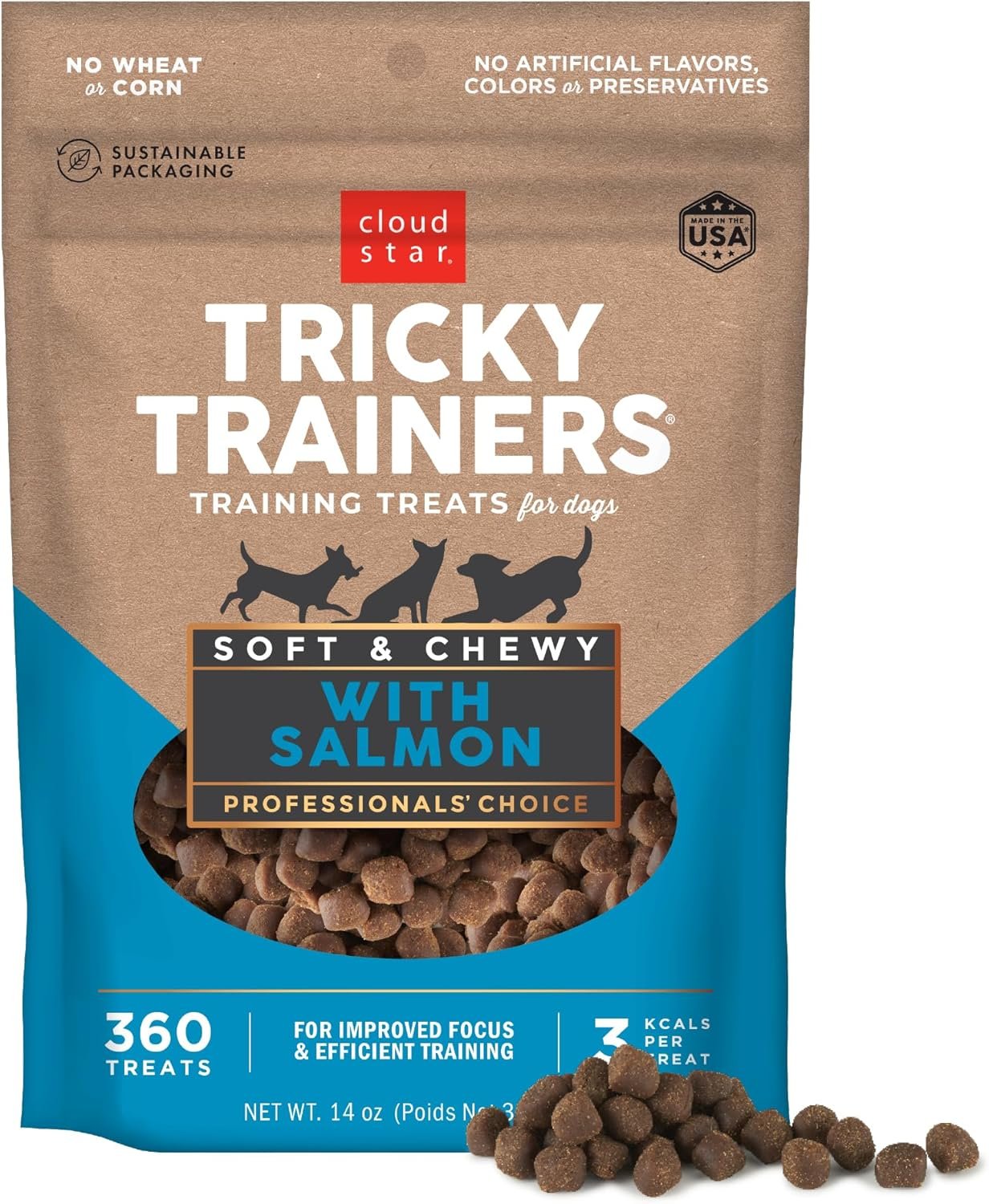 Cloud Star Tricky Trainers Dog Treats Soft & Chewy, Salmon, 14 oz Bag Cloud Star Tricky Trainers Dog Treats Soft & Chewy, Salmon, 14 oz Bag