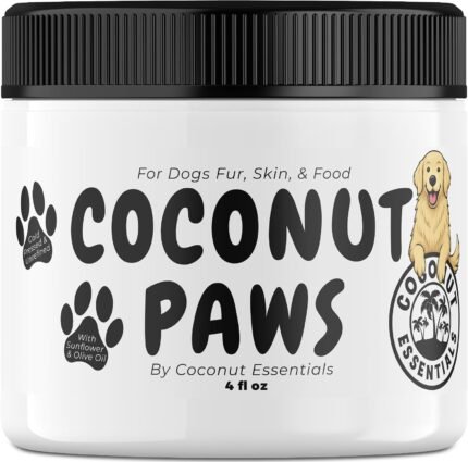 Coconut Essentials Coconut Paws – Dog Skin and Coat, Itching Relief, Hot Spot Treatment, Hair Loss, Cracked Paws, Elbows, Dry Nose | w/Organic Coconut Oil, Olive & Sunflower Oils | Vet Recommended 4oz