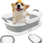 Collapsible Dog Bath Tub, Portable Puppy Bathtub with Drain Plug, Gray