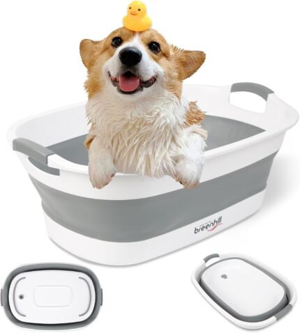 Collapsible Dog Bath Tub, Portable Puppy Bathtub with Drain Plug, Gray