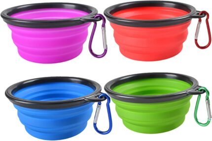 Collapsible Dog Bowls – 4 Pack, Portable Travel Water and Food Bowl with Carabiner Clip for Dogs and Cats – Ideal for Walking, Traveling, and Hiking