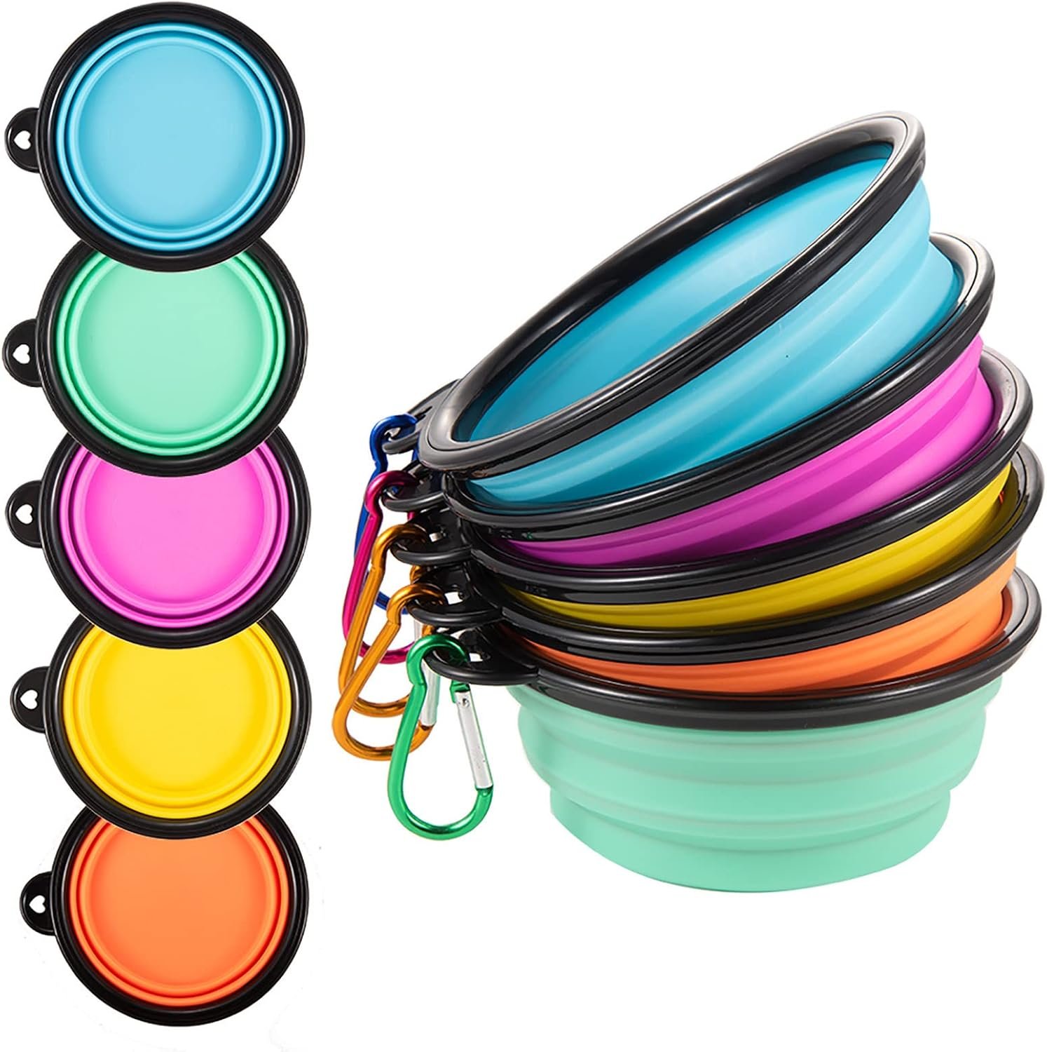 Collapsible Dog Bowls, Travel Dog Cat Water Bowl Portable Foldable Food Dishes with Carabiner Clip for Traveling, Hiking, Walking (Pack of 5) Collapsible Dog Bowls, Travel Dog Cat Water Bowl Portable Foldable Food Dishes with Carabiner Clip for Traveling, Hiking, Walking (Pack of 5)
