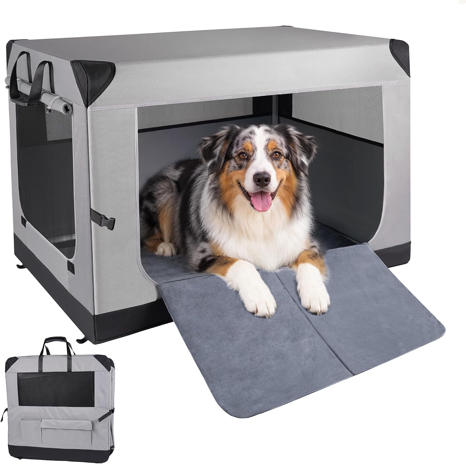 Collapsible Dog Crate 36 Inch for Medium-Large Dogs, Grey Collapsible Dog Crate 36 Inch for Medium-Large Dogs, Grey