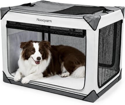 Collapsible Dog Crate for Large Dogs 36 Inch, Portable Travel Soft Dog Kennel with 4-Door Mesh, Large Pet Crate Carrier Indoor & Outdoor, Grey