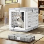 Collapsible Dog Crate for Medium/Small Dogs – 28″ L Foldable Dog Cage No-Tool Assembly, Travel Dog Crate with 2 Wheels – Easy to Carry, Space-Saving, Indoor Outdoor Use, 27.96″(L) X18.3(W) X20.87(H)
