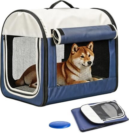 Collapsible Soft Dog Crate for Small Dogs, Portable Travel Kennel, Bule