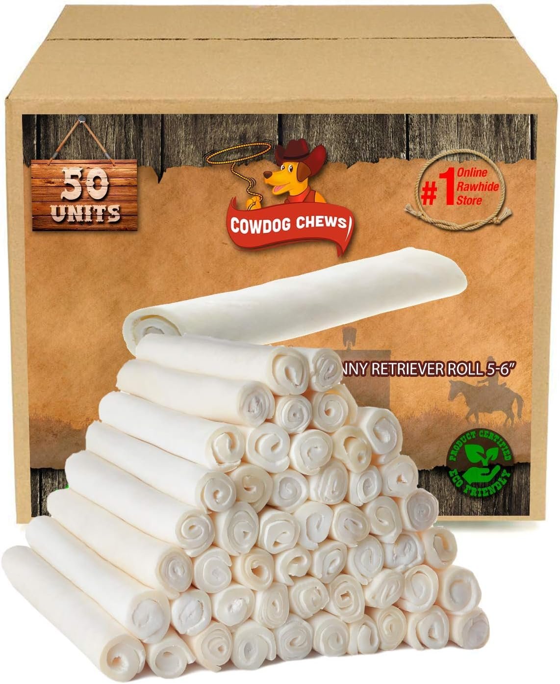 Cowdog Chews 5-6 Inches Rawhide Retriever Roll – Chewing Dog Treat, 100% Natural – Natural Grass Fed Livestock Sourced (50 Pack) Cowdog Chews 5-6 Inches Rawhide Retriever Roll – Chewing Dog Treat, 100% Natural – Natural Grass Fed Livestock Sourced (50 Pack)