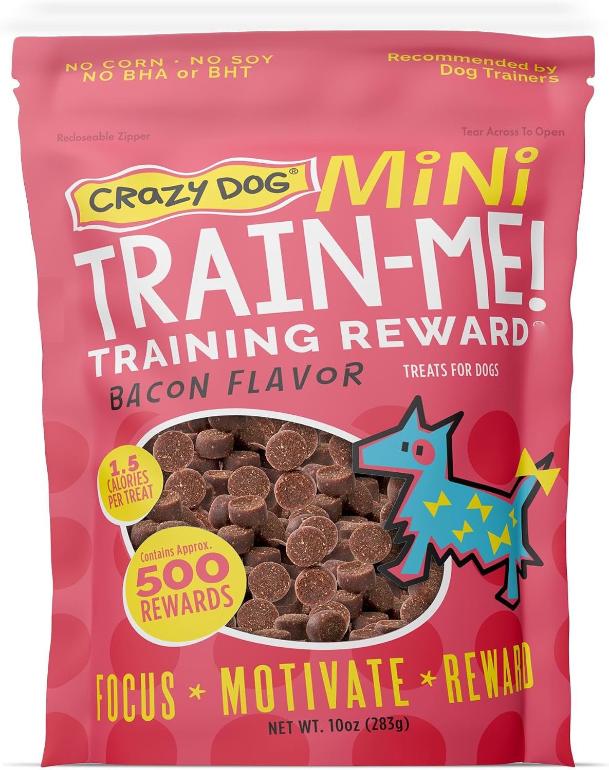 Crazy Dog Mini Train-Me! Training Treats, Bacon, 10 oz Bag, 500 Treats Crazy Dog Mini Train-Me! Training Treats, Bacon, 10 oz Bag, 500 Treats