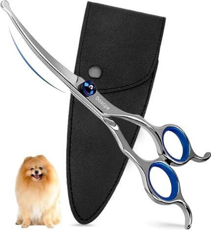 Curved Dog Grooming Scissors 6.69 inches Round Tips Pet Grooming Shears for Dog Cat on Face Paw Hair Trimming Right Left Handed