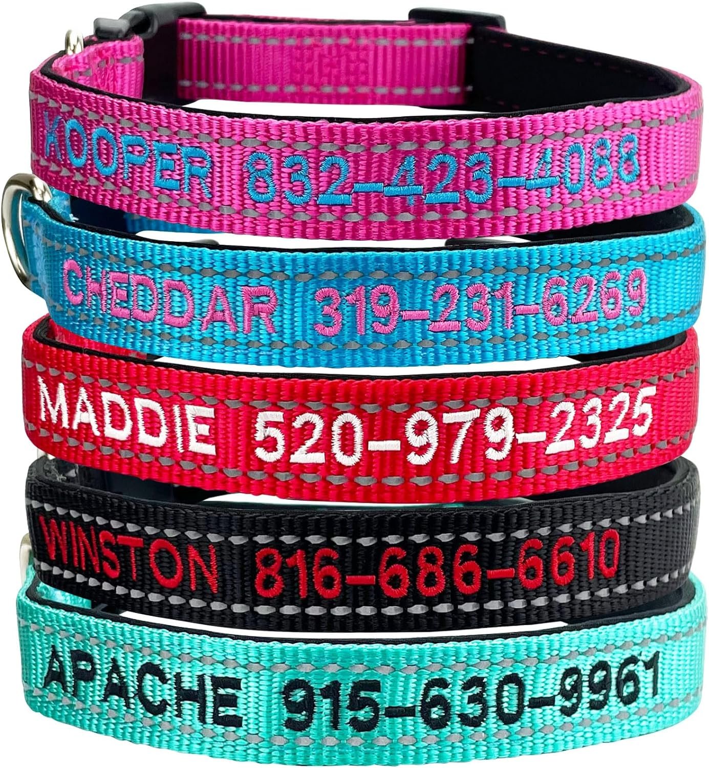 Custom Reflective Dog Collars with Embroidered Name and Phone Number, Soft Neoprene Padded Breathable Nylon Personalized Pet Collar Adjustable for Large Medium Small Dogs Custom Reflective Dog Collars with Embroidered Name and Phone Number, Soft Neoprene Padded Breathable Nylon Personalized Pet Collar Adjustable for Large Medium Small Dogs