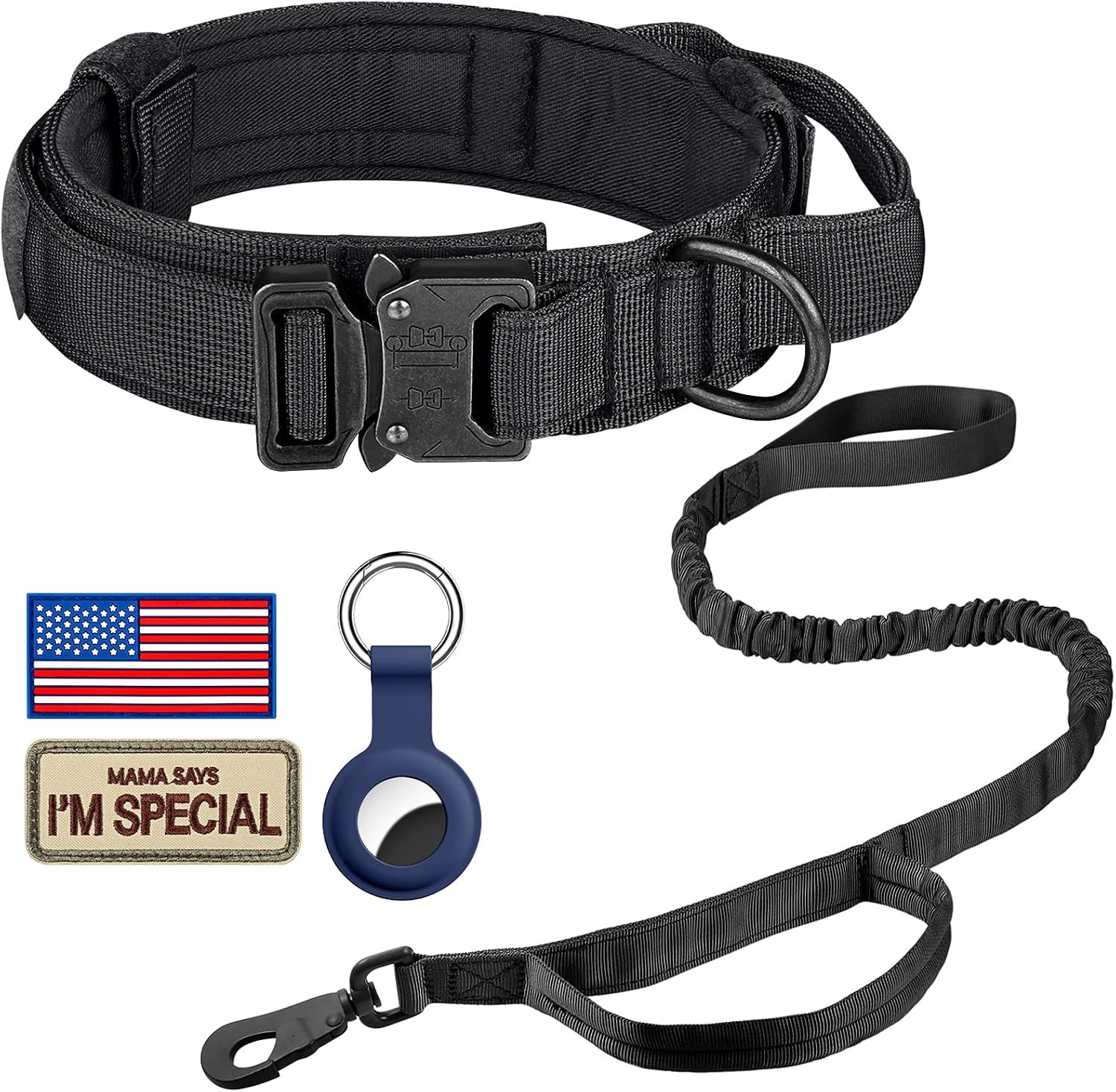 DAGANXI Tactical Dog Collar Leash Set, Adjustable Military Training Nylon Dog Collar with Controll Handle and Heavy Metal Buckle for Medium and Large Dogs,with Patches and Airtags Case (L, Black-Set) DAGANXI Tactical Dog Collar Leash Set, Adjustable Military Training Nylon Dog Collar with Controll Handle and Heavy Metal Buckle for Medium and Large Dogs,with Patches and Airtags Case (L, Black-Set)
