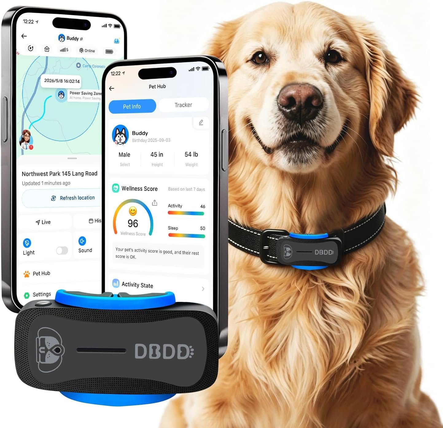 DBDD GPS Dog Tracker with Subscription,Virtual Fence&Health Monitor,IP67,BK DBDD GPS Dog Tracker with Subscription,Virtual Fence&Health Monitor,IP67,BK