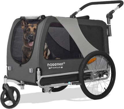 DOGGYHUT® Premium X Large Pet Bike Trailer & Stroller Up to 100 lbs (Gray)