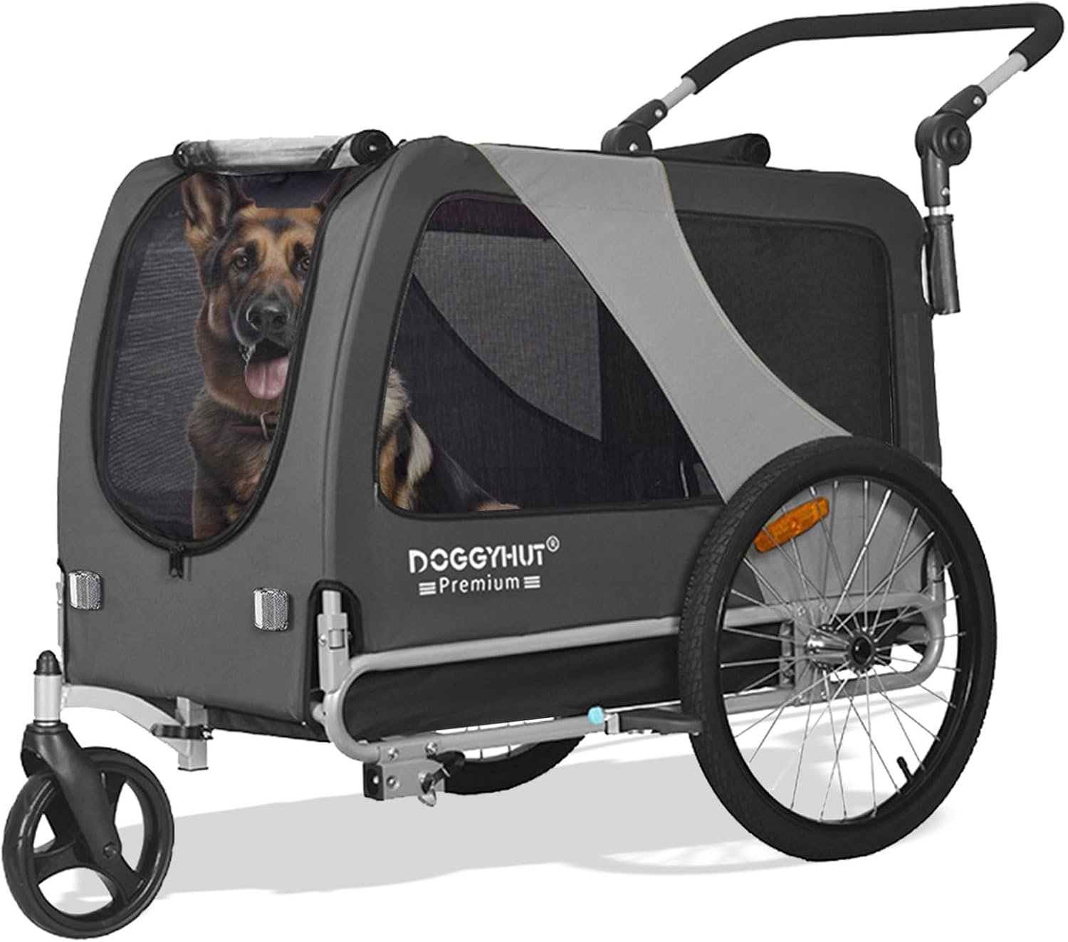 DOGGYHUT® Premium X Large Pet Bike Trailer & Stroller Up to 100 lbs (Gray) DOGGYHUT® Premium X Large Pet Bike Trailer & Stroller Up to 100 lbs (Gray)