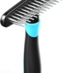 DOGI Deshedding Brush – Undercoat Rake for Dogs, Cats, Matted, Short, Long Hair Coats – Double Row Stainless Steel Pins – Reduce Shedding by 90% (Blue)
