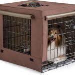 DONORO Dog Crates for Small Size Dogs Indoor Double Door Dog Kennels & Houses for Puppy and Cats, Collapsible Metal Contour Dog Cages (Brown, 24.0″ L x 18.0″ W x 20.0″ H)