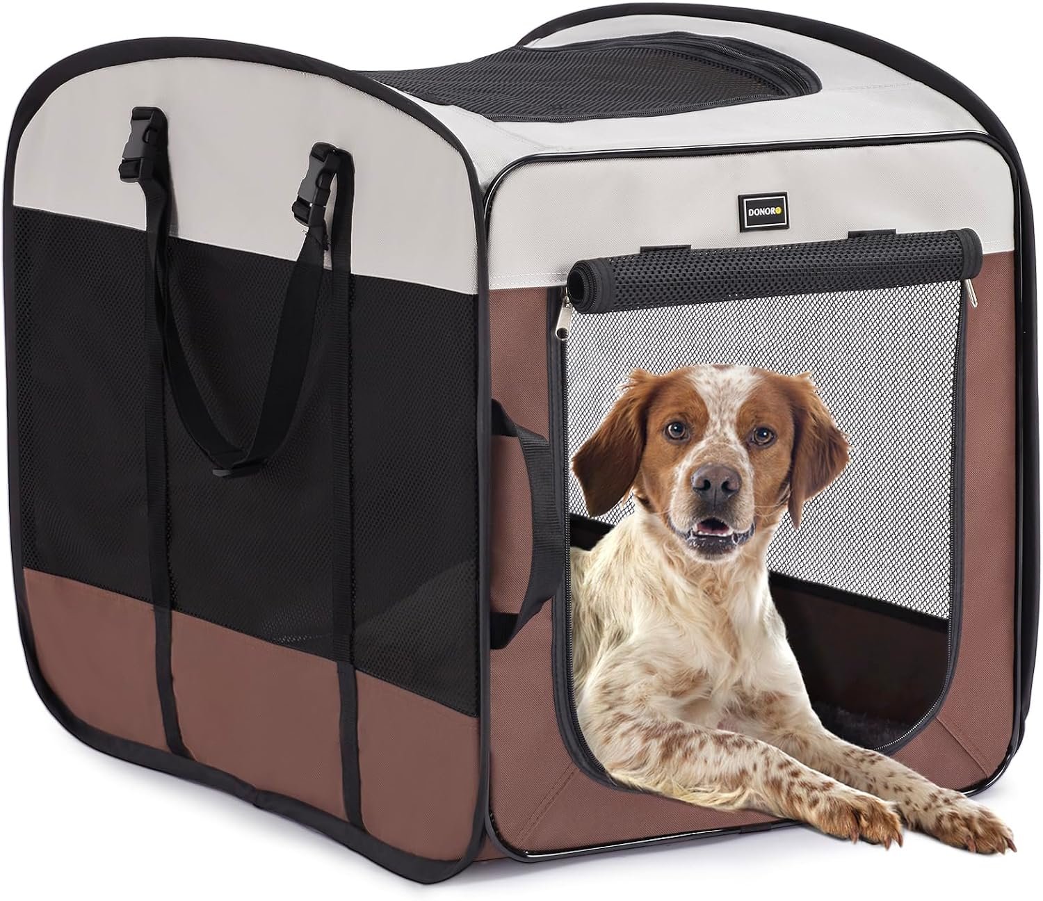 DONORO Dog Kennels and Crates for Medium Dogs, Portable Pop Up Indoor Pet Cage with Sturdy Wire Frame, Collapsible Travel Crate Soft Sided Cat Bag Escape Proof (Brown, 28.0″ L x 18.0″ W x 22.0″ H) DONORO Dog Kennels and Crates for Medium Dogs, Portable Pop Up Indoor Pet Cage with Sturdy Wire Frame, Collapsible Travel Crate Soft Sided Cat Bag Escape Proof (Brown, 28.0″ L x 18.0″ W x 22.0″ H)