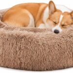 DUMOS 30.7 Inch Large Donut Dog Bed for Indoor Use, Fluffy Faux Fur Plush