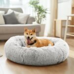 DUMOS 37.4 Inch XL Donut Dog Bed for Indoor Use, Fluffy Faux Fur Plush - Image 2