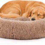 DUMOS 37.4 Inch Large Donut Dog Bed for Indoor Use, Fluffy Faux Fur Plush
