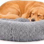 DUMOS 37.4 Inch XL Donut Dog Bed for Indoor Use, Fluffy Faux Fur Plush