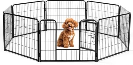 DUMOS Dog Playpen 24 Inch 8 Panels Indoor Outdoor Metal Pet Fence
