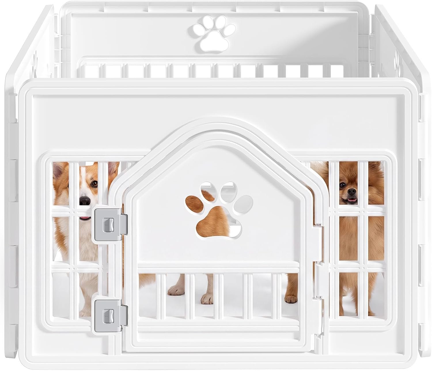 DUMOS Dog Playpen, Plastic Indoor Pet Fence for Small Dogs 4 Panels 24 Inch DUMOS Dog Playpen, Plastic Indoor Pet Fence for Small Dogs 4 Panels 24 Inch