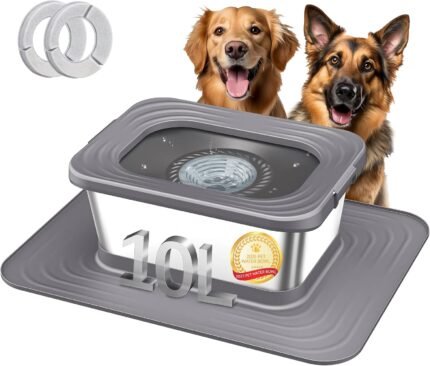 Decflow No Spill Dog Water Bowl,10L Stainless Steel Anti-Splash Bowls