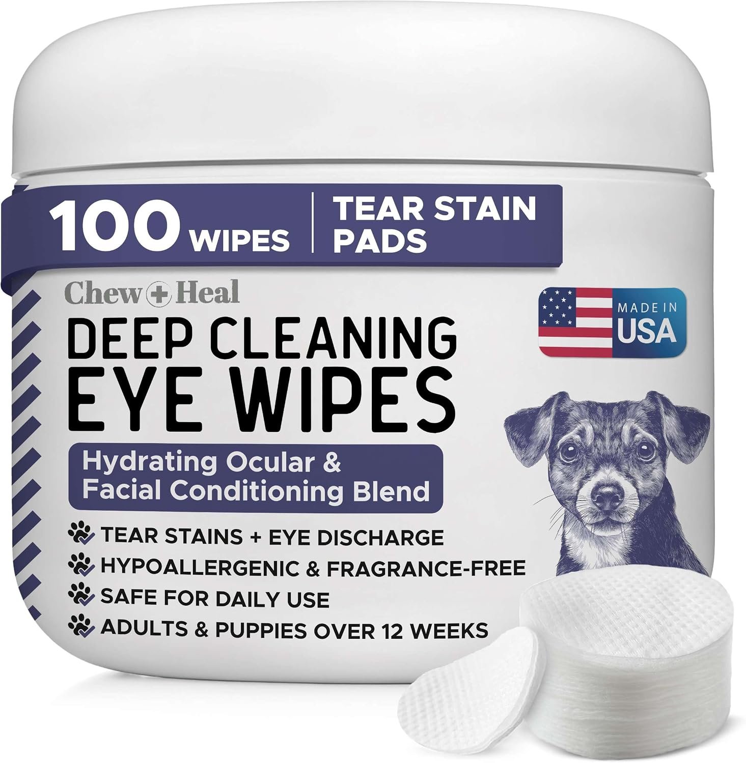 Deep Cleaning Dog Eye Wipes – 100 Dog Tear Stain Remover Pads Deep Cleaning Dog Eye Wipes – 100 Dog Tear Stain Remover Pads