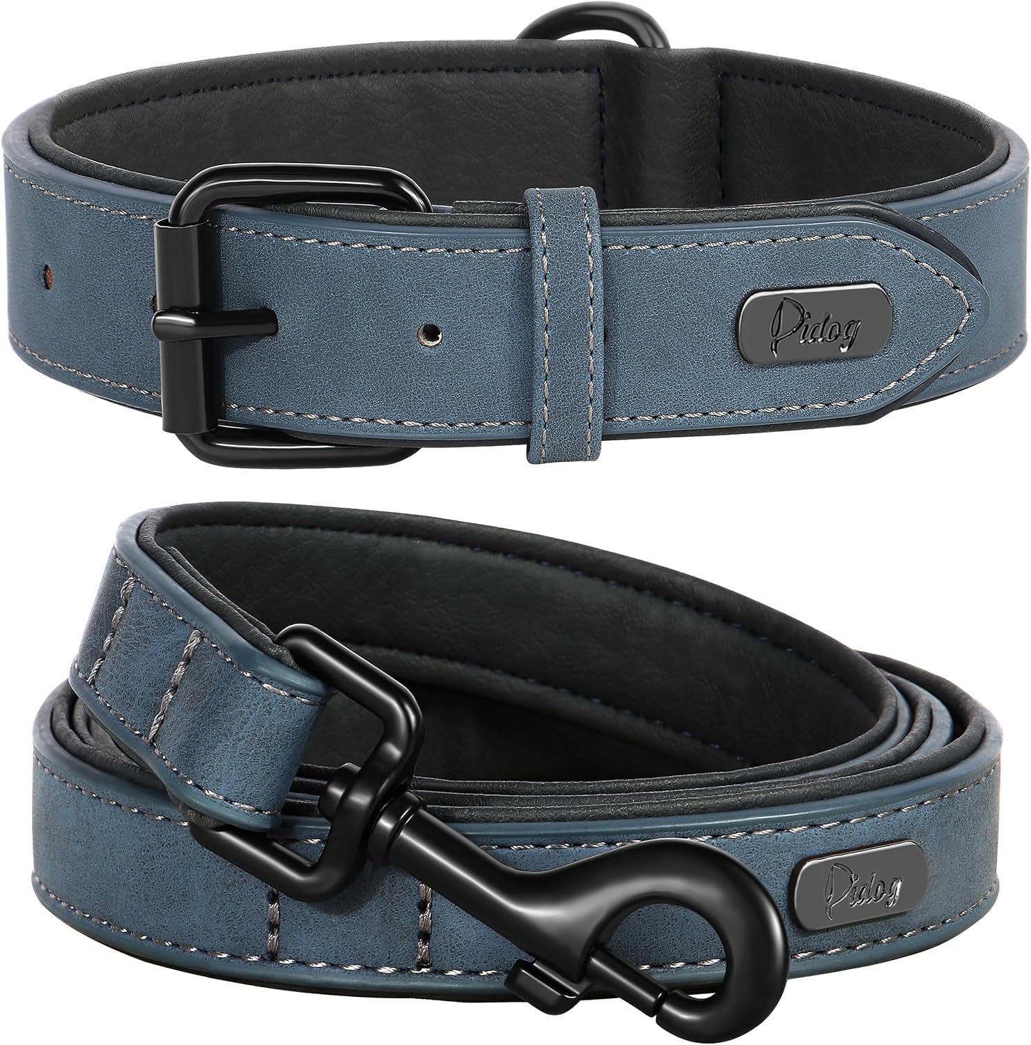 Didog PU Leather Dog Collar and Leash Set, Soft Padded, Blue, Neck 17-23″ Didog PU Leather Dog Collar and Leash Set, Soft Padded, Blue, Neck 17-23″
