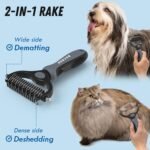Docrok Pet Grooming Brush and Metal Comb Combo for Dogs & Cats, Gray - Image 2