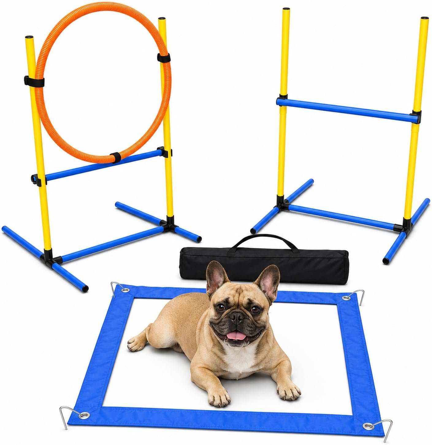 Dog Agility Equipment – Dog Obstacle Course Backyard Set – Puppy Agility Training Equipment Starter Kit with Adjustable Dog Jumps, Hurdle Ring, Pause Box & Storage Bag Dog Agility Equipment – Dog Obstacle Course Backyard Set – Puppy Agility Training Equipment Starter Kit with Adjustable Dog Jumps, Hurdle Ring, Pause Box & Storage Bag