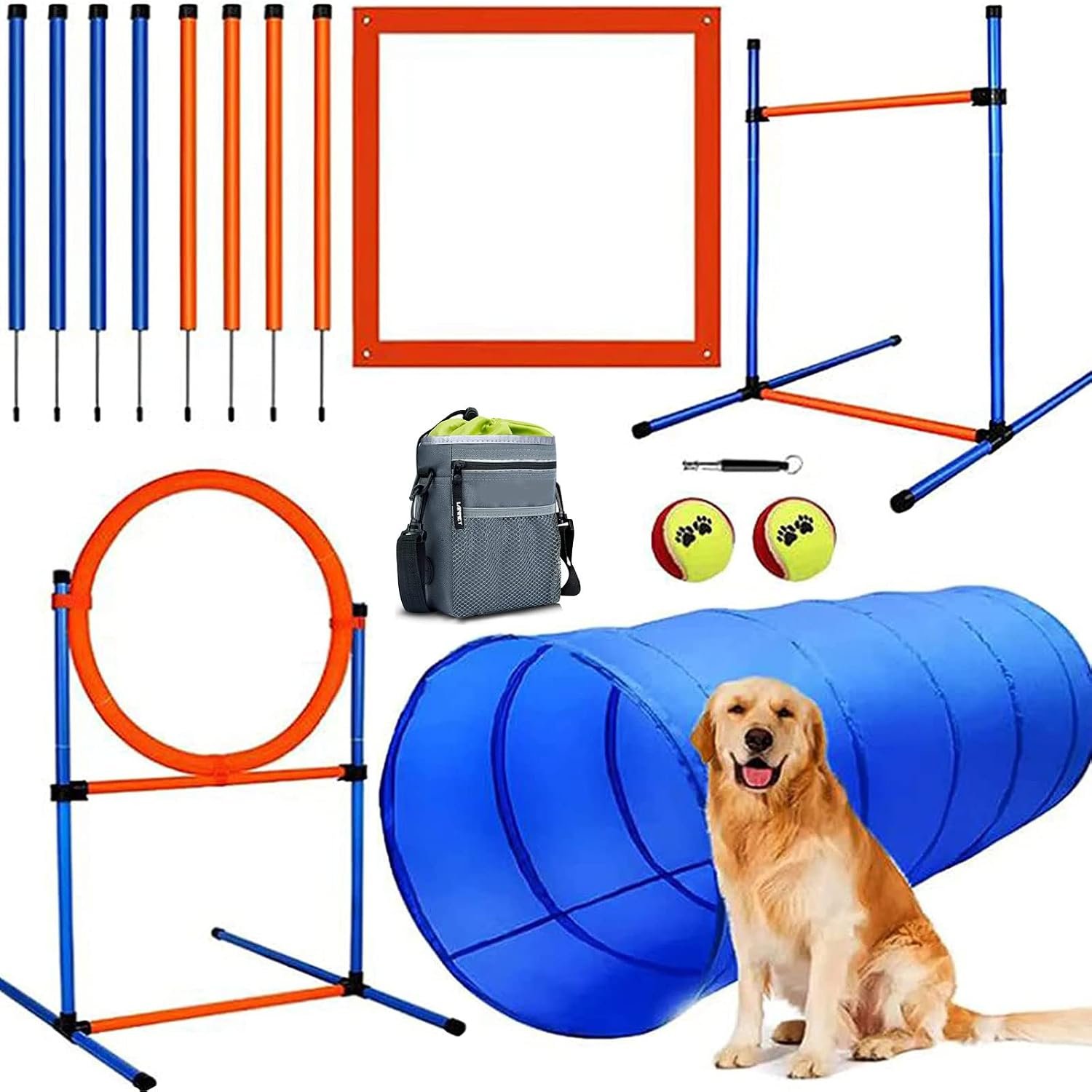 Dog Agility Training Equipment, 60-piece Dog Obstacle Course Training Starter Kit Pet Outdoor Game with Tunnel, Agility Hurdle, Weave Poles, Jump Ring, Pause Box, Toy Balls and Storage Bag Dog Agility Training Equipment, 60-piece Dog Obstacle Course Training Starter Kit Pet Outdoor Game with Tunnel, Agility Hurdle, Weave Poles, Jump Ring, Pause Box, Toy Balls and Storage Bag