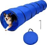 Dog Agility Tunnel with Carry Bag and Ground Spikes, Foldable 10-Foot Tunnel for Dog Training, Dog Agility Equipment for Outdoor, Backyard, Indoor Use, KINETOVOLTA