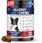Dog Allergy Chews 200 Treats, Dog Allergy and Itching Skin Relief Bites Immune Support Dogs Probiotics for Yeast, Itchy Skin and Itchy Ears Anti Itch Licking Paws Treatment for Dogs Chicken Flavor