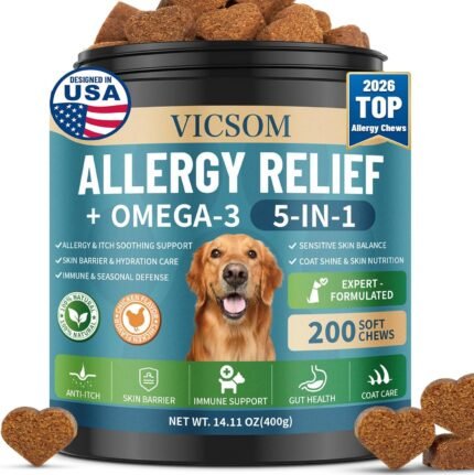 Dog Allergy Chews with Human-Grade Omega 3, Itch Relief Multivitamin 200ct