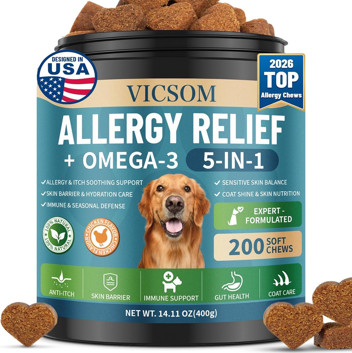 Dog Allergy Chews with Human-Grade Omega 3, Itch Relief Multivitamin 200ct Dog Allergy Chews with Human-Grade Omega 3, Itch Relief Multivitamin 200ct