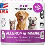 Dog Allergy Relief Chews for Itchy Skin – Seasonal and Food Allergy Chews for Shedding, Licking Paws, Hot Spot, Ears – USA Product – Omega 3 Fish Oil Skin & Coat Supplement – Anti Itch Immune Treats