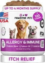 Dog Allergy Relief Chews for Itchy Skin - Seasonal and Food Allergy Chews for Shedding, Licking Paws, Hot Spot, Ears - USA Product - Omega 3 Fish Oil Skin & Coat Supplement - Anti Itch Immune Treats