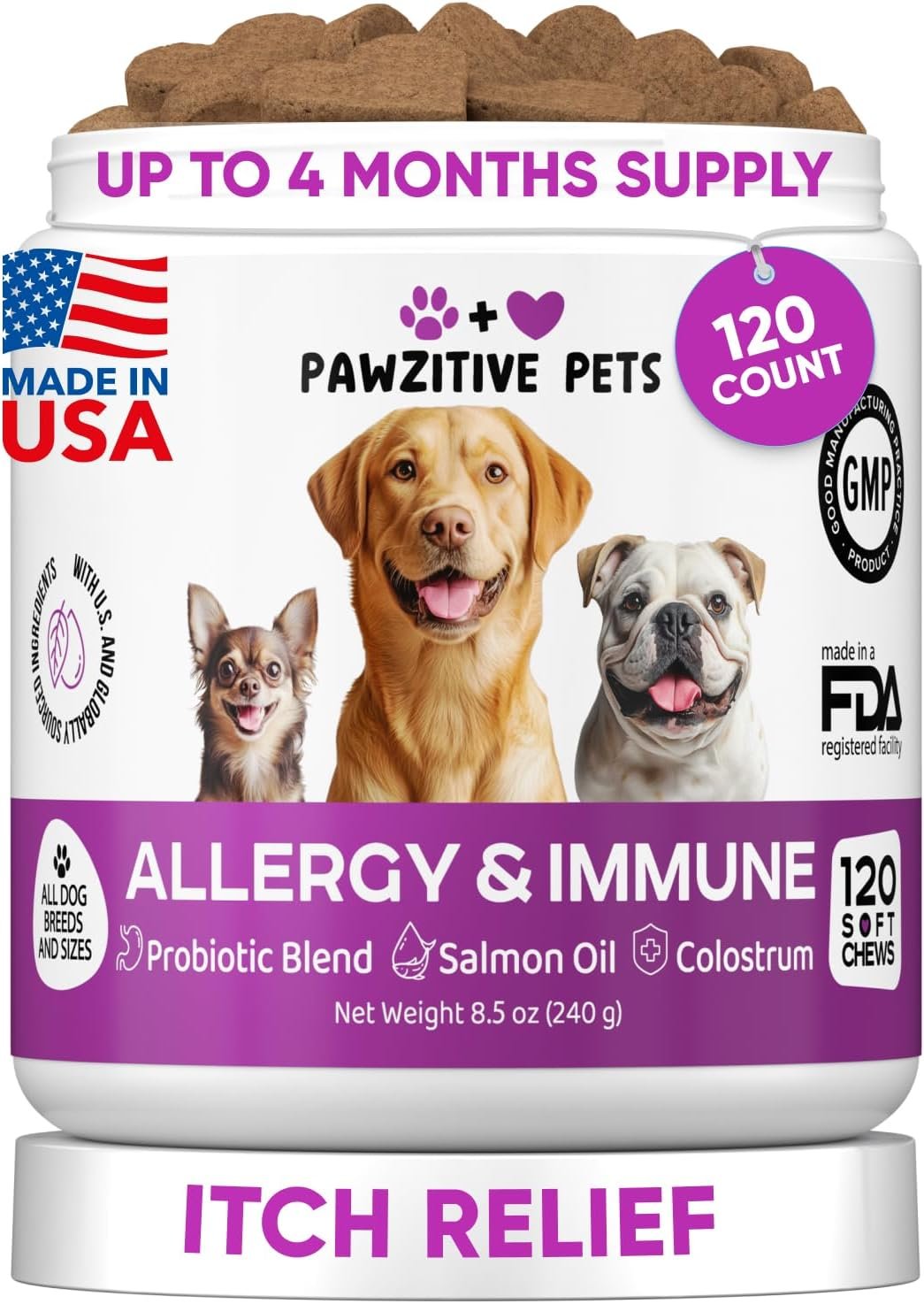 Dog Allergy Relief Chews for Itchy Skin – Seasonal and Food Allergy Chews for Shedding, Licking Paws, Hot Spot, Ears – USA Product – Omega 3 Fish Oil Skin & Coat Supplement – Anti Itch Immune Treats Dog Allergy Relief Chews for Itchy Skin – Seasonal and Food Allergy Chews for Shedding, Licking Paws, Hot Spot, Ears – USA Product – Omega 3 Fish Oil Skin & Coat Supplement – Anti Itch Immune Treats