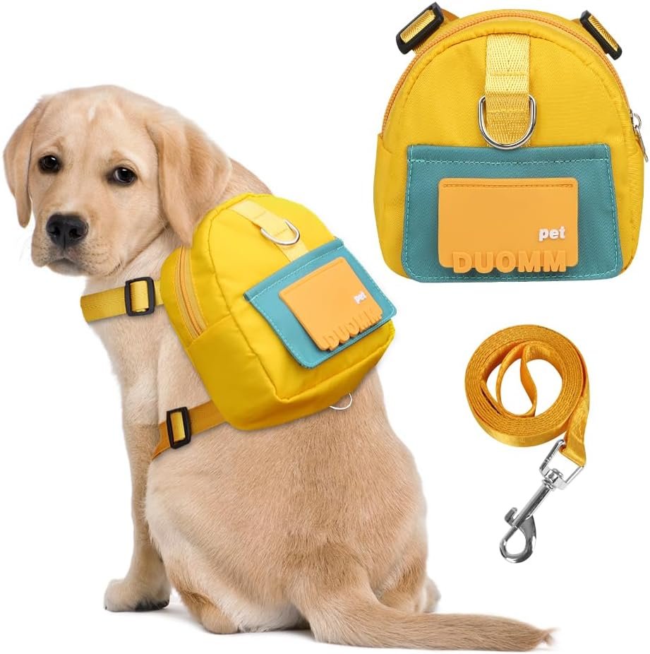 Dog Backpack Harness with Leash,Cute Pet Puppy Backpacks Bulid-in Dog Poop Bag Dispenser,Adjustable Pets Self Carrier Bag for Small Medium Dogs Travel Hiking Daily Walking(M, Yellow) Dog Backpack Harness with Leash,Cute Pet Puppy Backpacks Bulid-in Dog Poop Bag Dispenser,Adjustable Pets Self Carrier Bag for Small Medium Dogs Travel Hiking Daily Walking(M, Yellow)