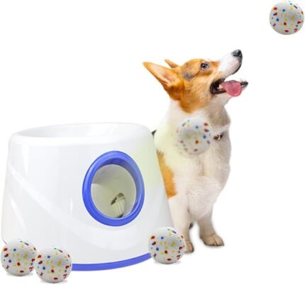 Dog Ball Launcher - Automatic Ball Thrower for Dogs, 3 Adjustable Distance Settings Dog Ball Thrower, Indoor Outdoor Mental Interactive Fetch Machine Dog Toys for Small/Medium Dogs