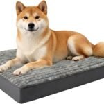 Dog Bed Large Sized Dogs, Orthopedic Flannel Pet Beds with Removable Washable Cover, Waterproof Indestructible Big Dog Bed with Anti-Slip Bottom, Egg Crate Memory Foam Pad, 35.0″x22.0″x3.0″, Grey
