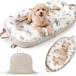Dog Bed for Small Dogs & Cats, Foldable Travel Bed with Removable Bolsters
