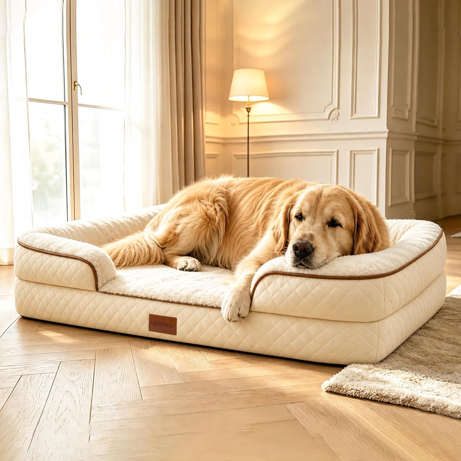 Dog Bed with Reusable Potty Pad – 44.5″ x 33.5″ x 6.7″ Beige Dog Bed with Reusable Potty Pad – 44.5″ x 33.5″ x 6.7″ Beige