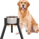 Dog Bowl Stand for Medium Large Dogs, Adjustable Width Elevated Dog Bowls 7-10.6″, Raised Dog Food Water Bowls, 11 inch Tall Single Holder, Black,Bowl Not Included