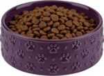 Dog Bowl，Ceramic Dog Bowls, 3 Cups 30.4OZ for Medium Dogs and Puppies，Non-Slip Weighted Pet Bowl, Can be Used as Food Bowl or Water Bowl with Paw Print Pattern (Purple Paw)