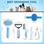 Dog Brush Dog Grooming Kit 6PCS Dog Brush for Shedding-Dog Brushes for Grooming, Dematting Comb for Dogs, Cat Nail Clipper with Nail File, Flea Comb, Bath Brush(Blue) - Image 2