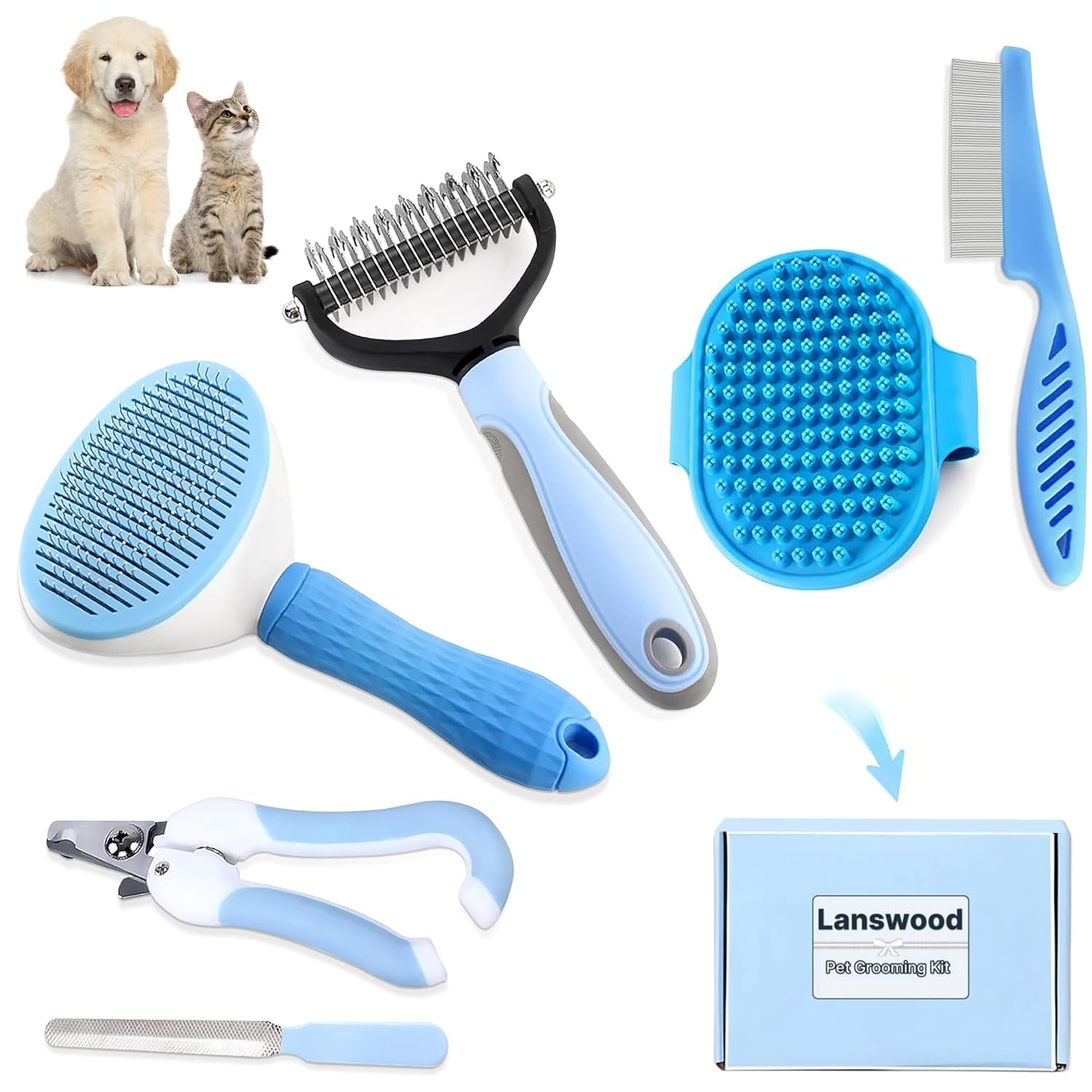 Dog Brush Dog Grooming Kit 6PCS Dog Brush for Shedding-Dog Brushes for Grooming, Dematting Comb for Dogs, Cat Nail Clipper with Nail File, Flea Comb, Bath Brush(Blue) Dog Brush Dog Grooming Kit 6PCS Dog Brush for Shedding-Dog Brushes for Grooming, Dematting Comb for Dogs, Cat Nail Clipper with Nail File, Flea Comb, Bath Brush(Blue)