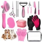 Dog Brush for Shedding 13pcs Bath Grooming Kit with Pet Nail Clipper and File – Dog Bath Brush Cat Grooming Supplies, Dematting Comb Bath Brush Shampoo Scrubber for Dogs and Cats